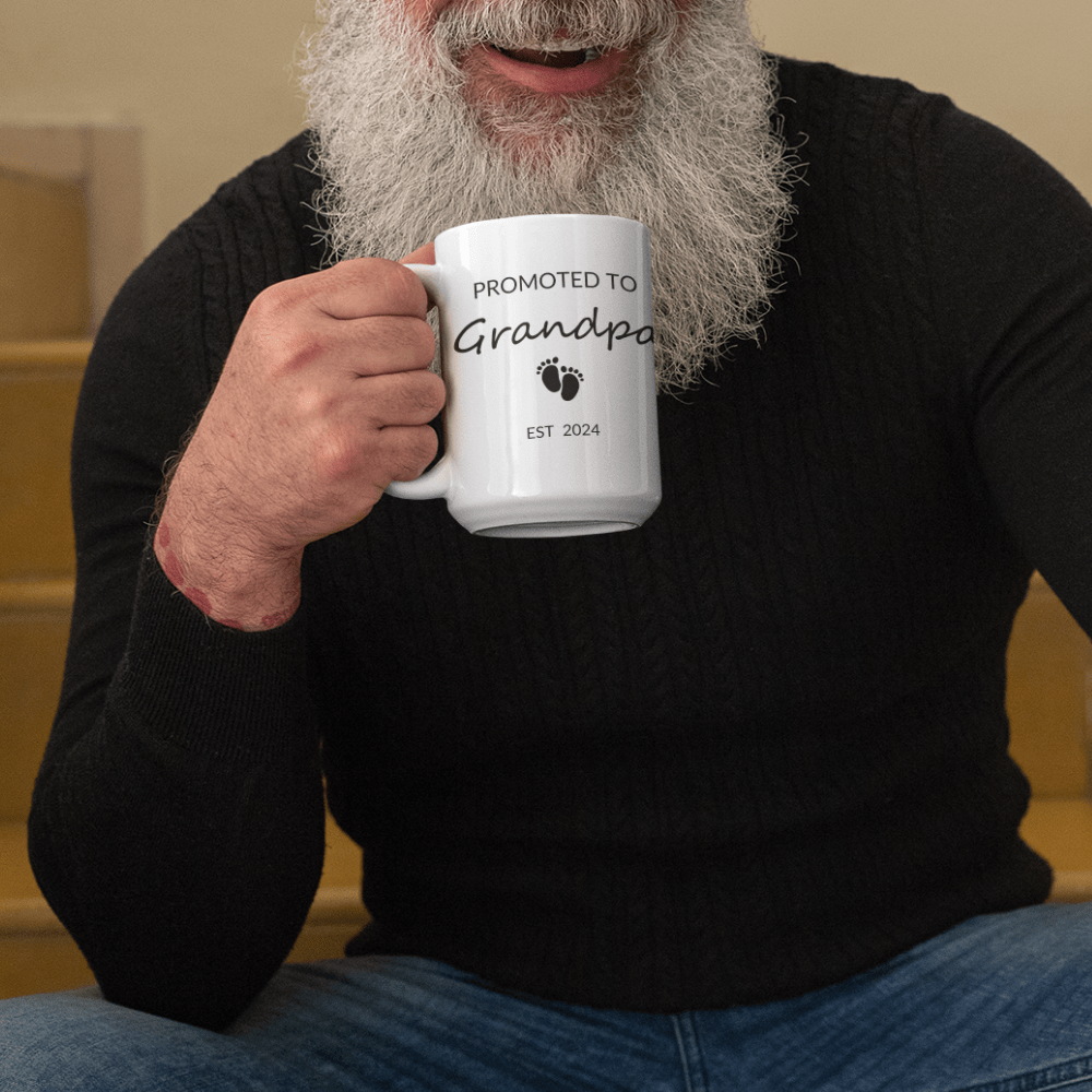 Promoted to Grandpa (Blk) White 15 oz Mug