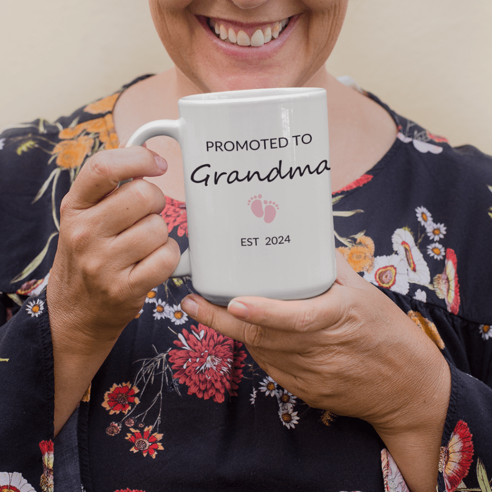 Promoted to Grandma (pink)  White 15oz Mug