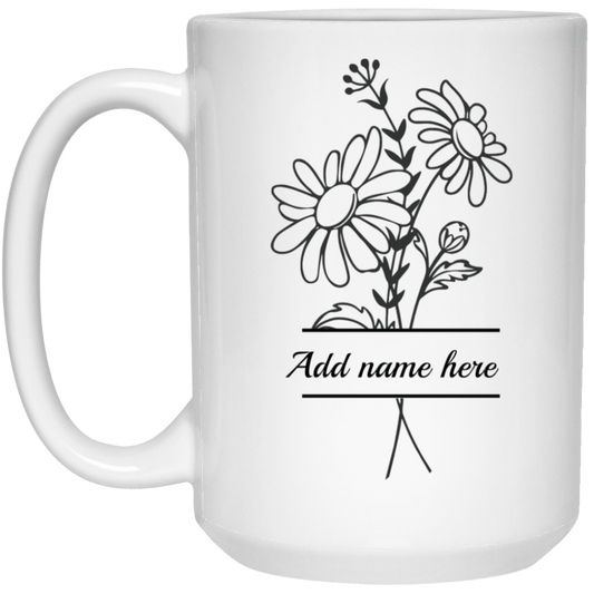 15oz Personalized Daisy White Mug