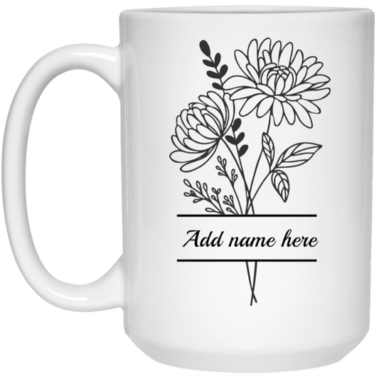 15oz Personalized Chrysanthemum White Mug
