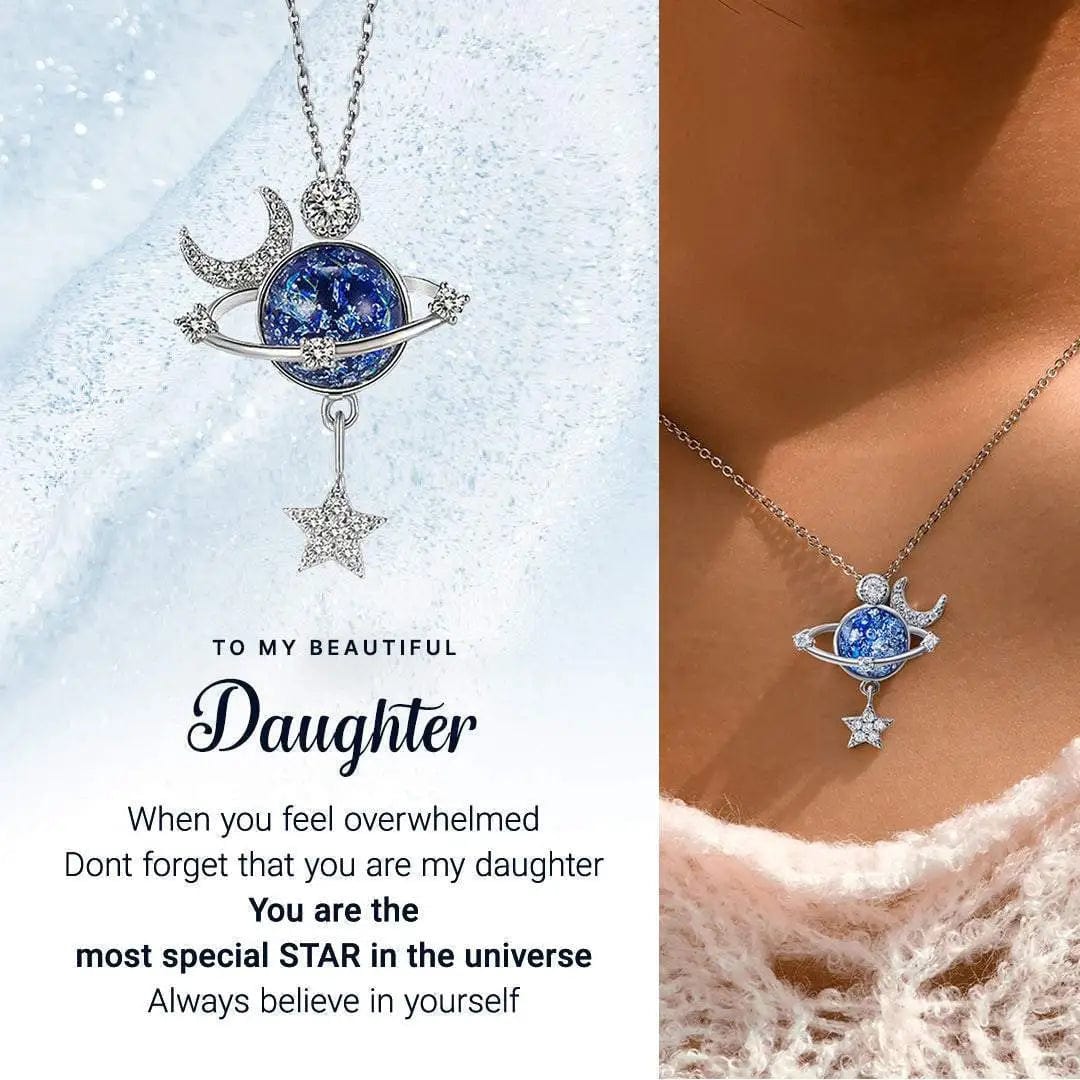 Daughter Star Moon Pendant Necklace With Message Card