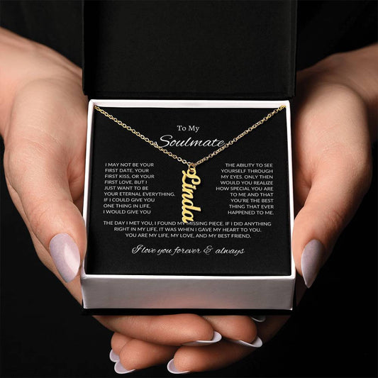 To My Soulmate - Gold Vertical Name Necklace