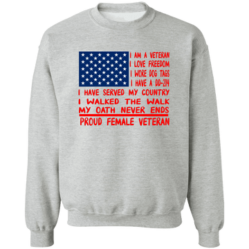 Proud Female Veteran Ladies Crewneck Pullover Sweatshirt