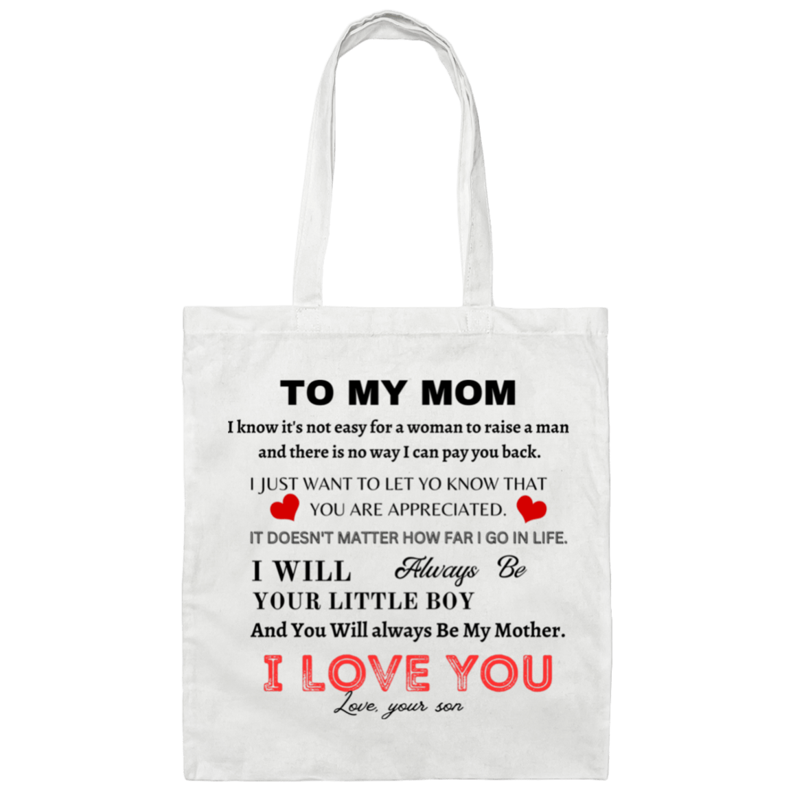 To My Mom Canvas Tote Bag