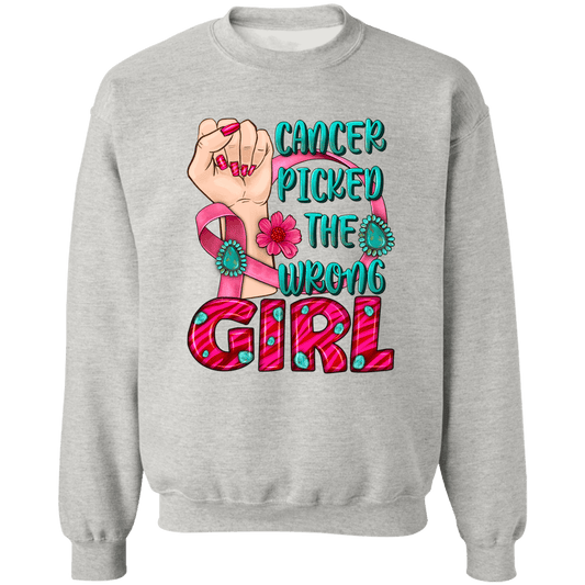 Cancer Picked the Wrong Girl Unisex Crewneck Pullover Sweatshirt