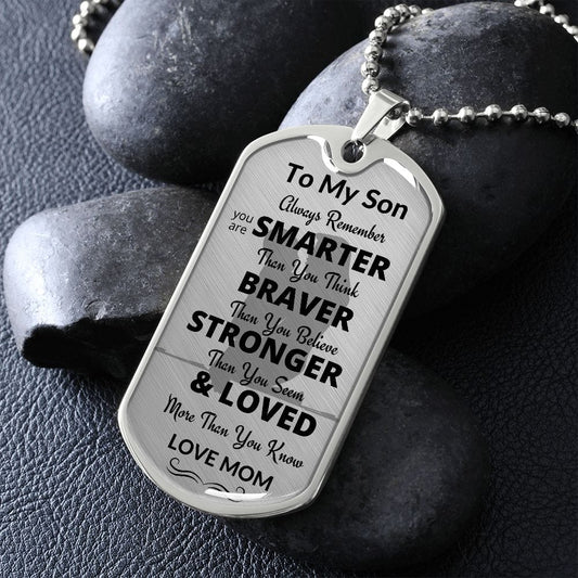 To My Son Dog Tag (Love Mom) - Silver