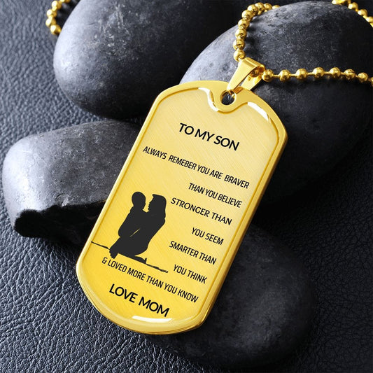 TO MY SON DOG TAG LOVE MOM (SILVER)