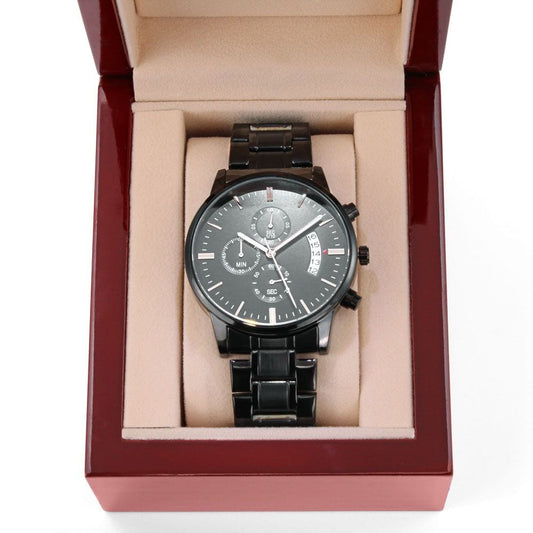 To My Husband - Engraved Design Black Chronograph Watch