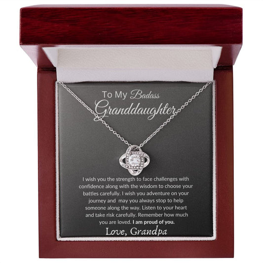 To My Badass Granddaughter Love Grandpa - Love Knot Necklace