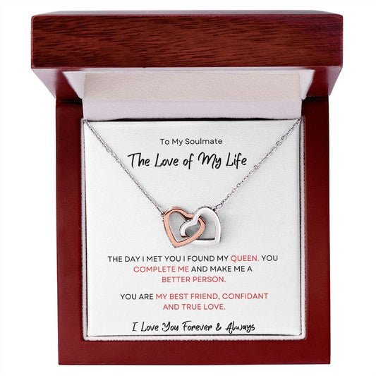 To My Soulmate The Love Of My Life - Interlocking Hearts Necklace