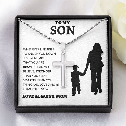 To My Son Love Mom - Stainless Cross Necklace